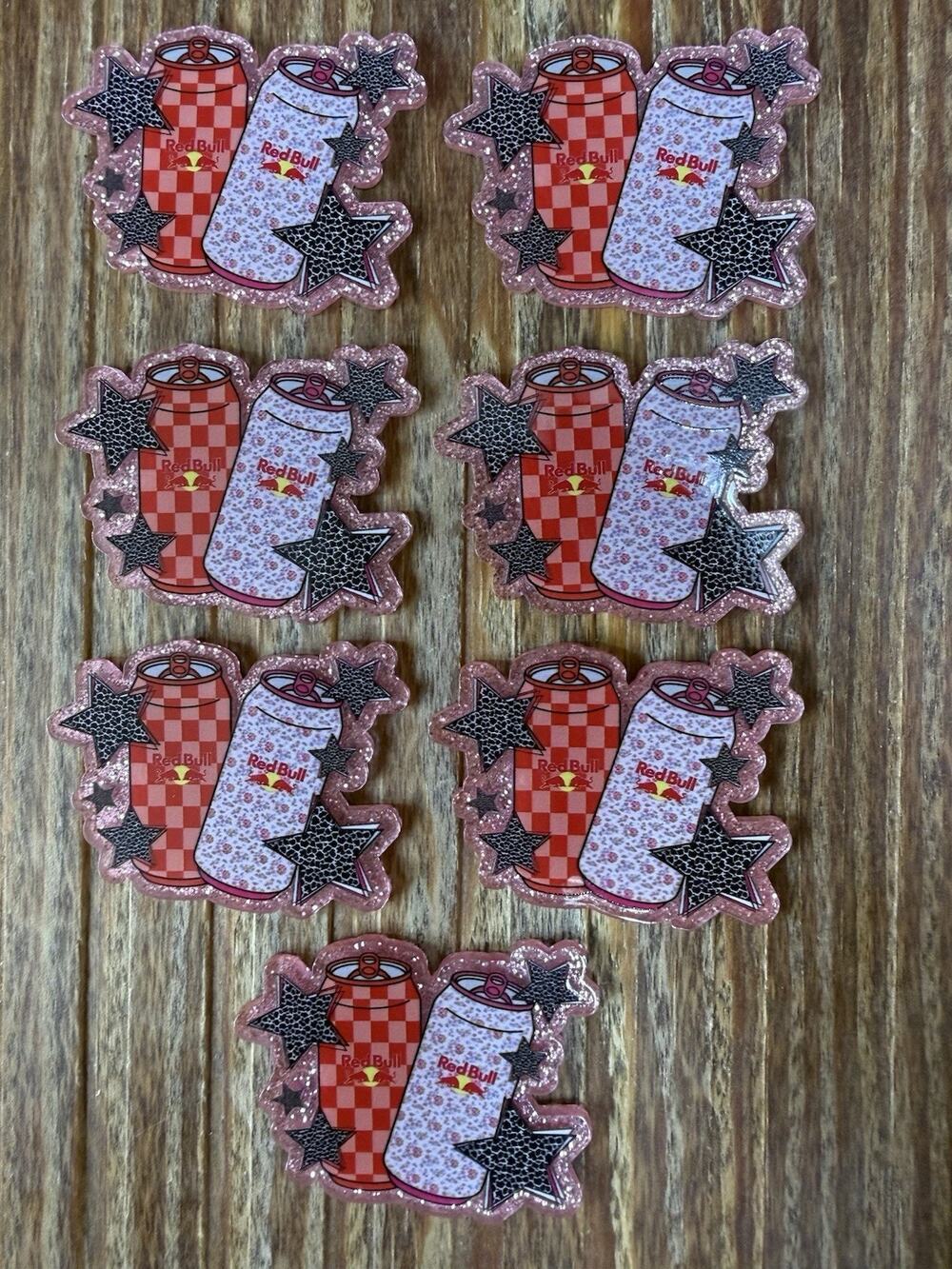 7 Pc Red Bull Acrylic Flatbacks
